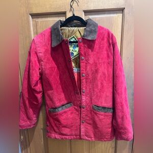Vintage Fox Run Red suede leather Jacket brown trim preppy old money coat